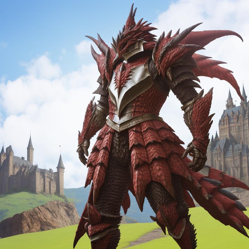 02816-2637822146-, rathalos armor, man wearing rathalos armor, castle background.png